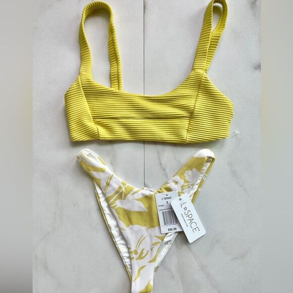 Nwt l*space jess top marigold yellow cabana bottom bitsy citrus foral set